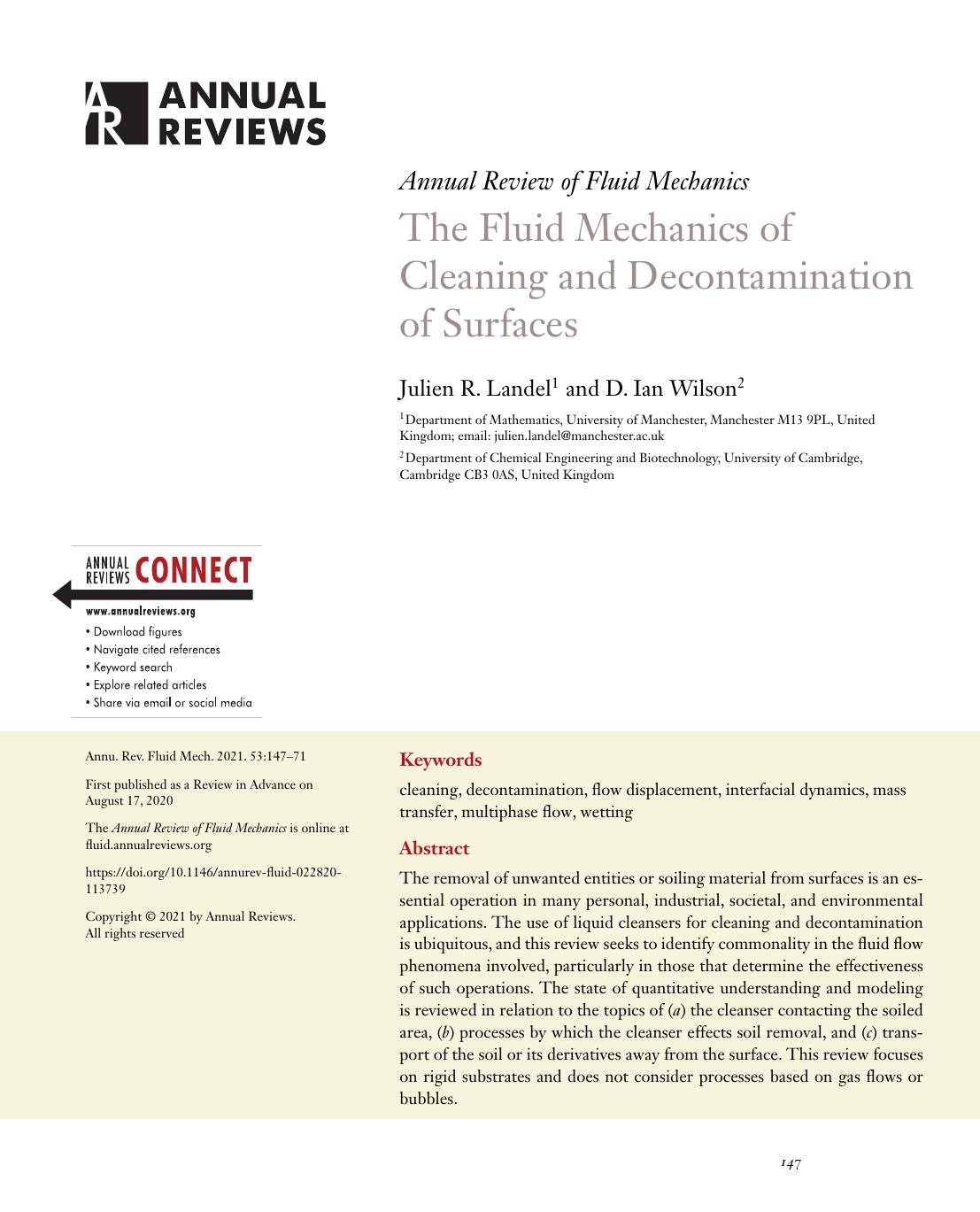 The Fluid Mechanics of Cleaning and Decontamination of Surfaces by Julien R. Landel and D. Ian Wilson