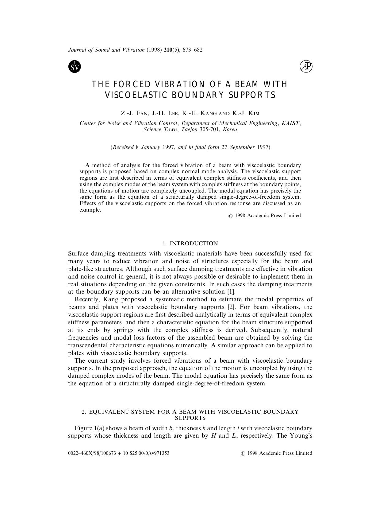 The Forced Vibration of a Beam With Viscoelastic Boundary Supports by Fan Z.-J. et al
