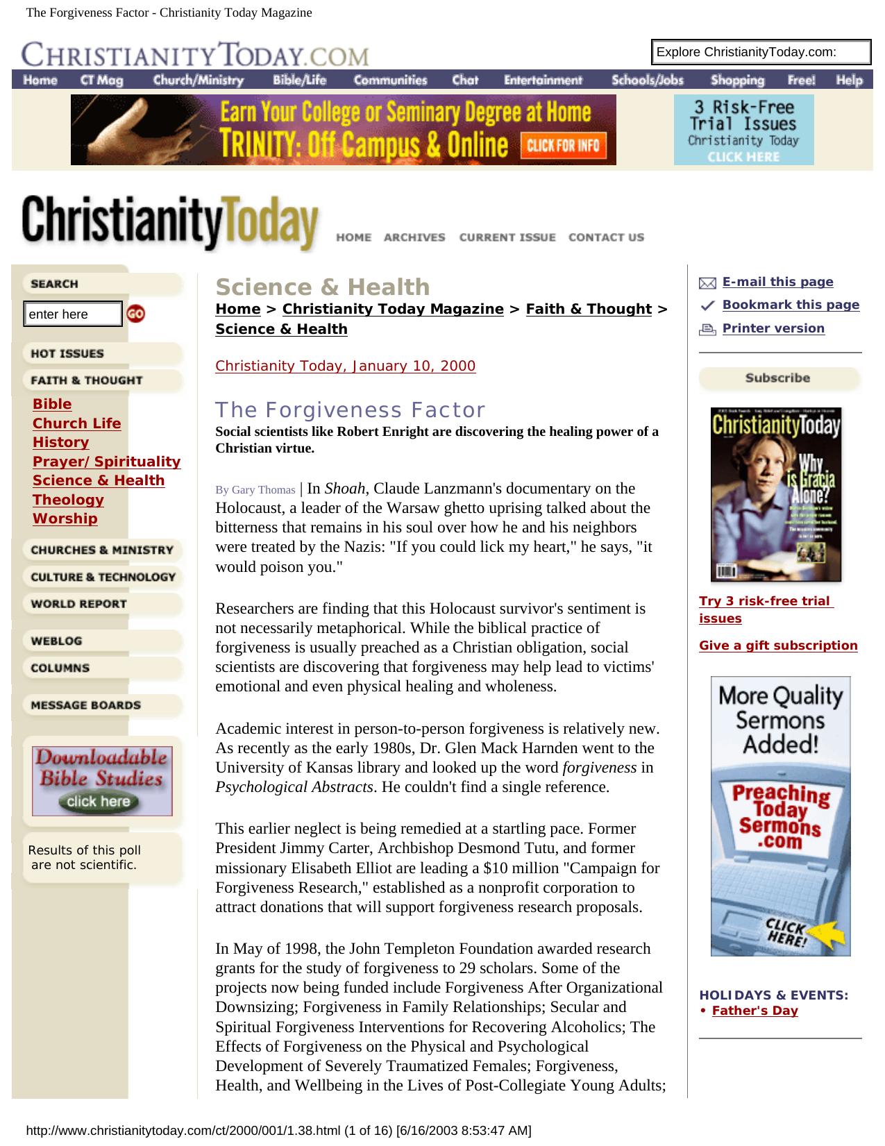 The Forgiveness Factor - Christianity Today Magazine by Unknown