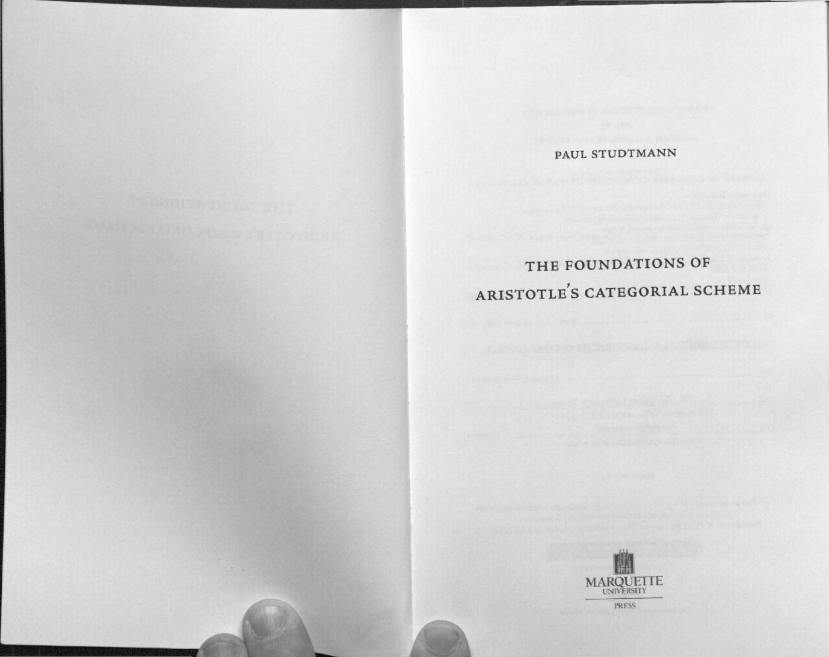 The Foundations of Aristotle's Categorial Scheme by Paul Studtmann