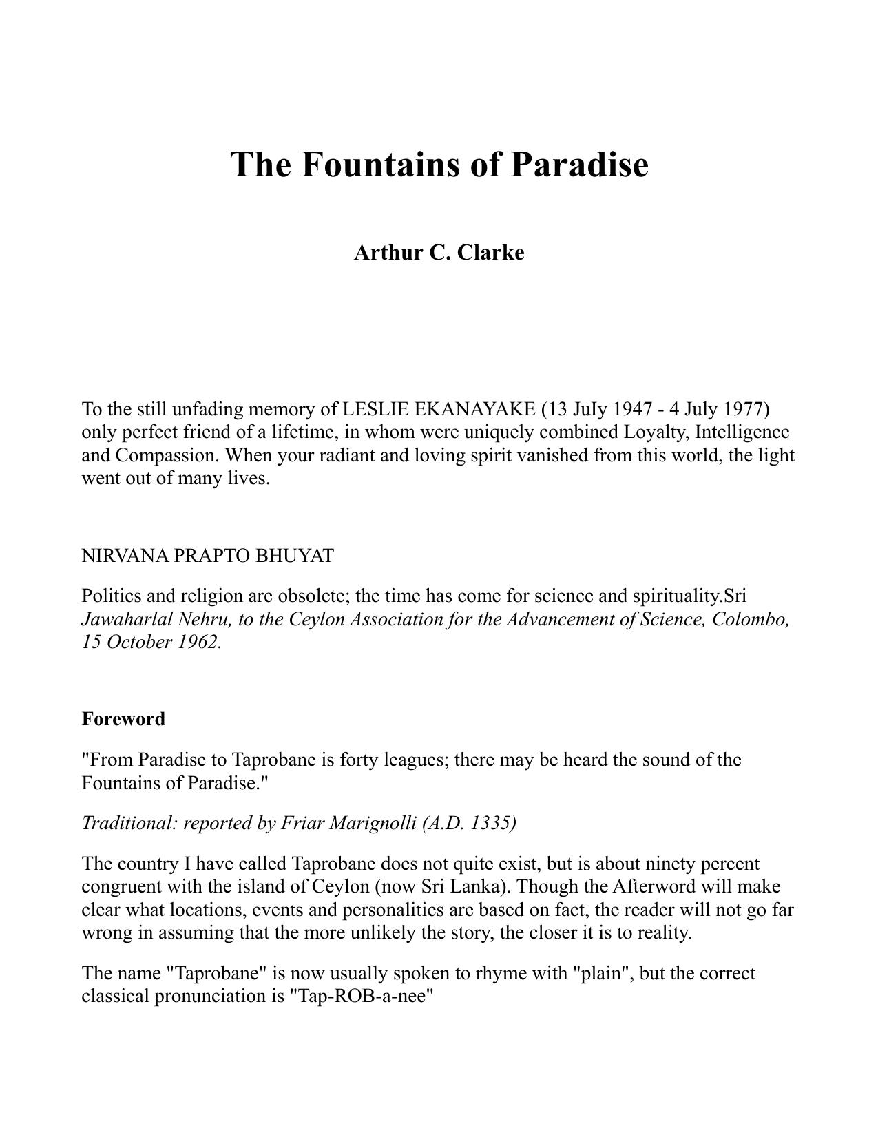 The Fountains of Paradise by Arthur C. Clarke