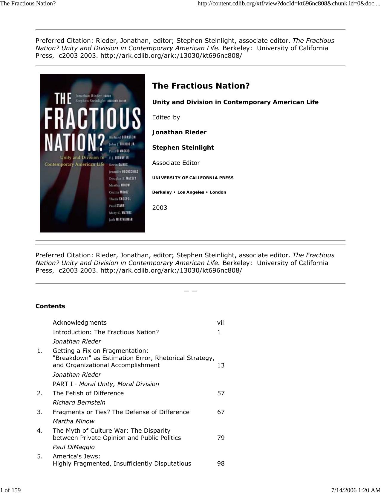The Fractious Nation? by Master Clark