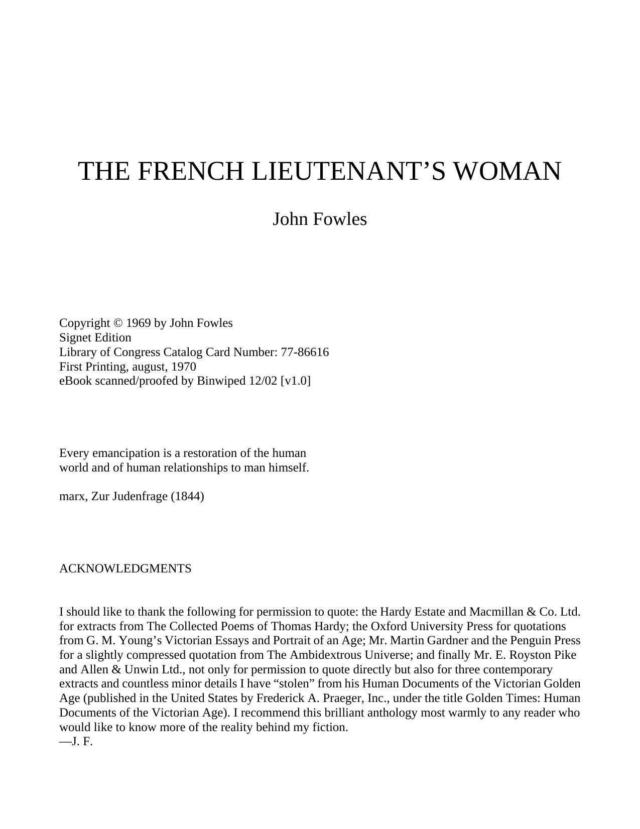The French Lieutenant's Woman by John Fowles