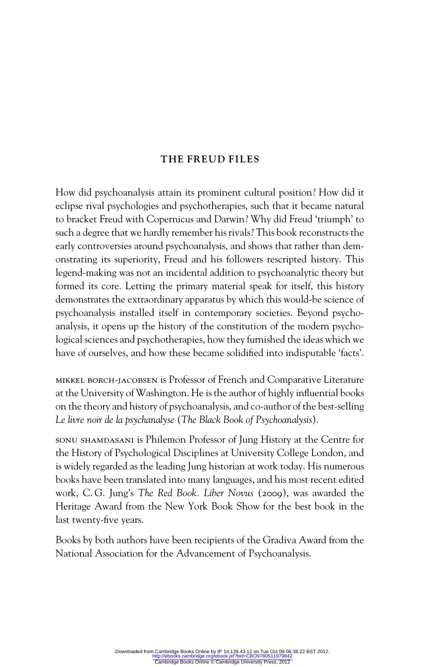 The Freud Files: An Inquiry Into the History of Psychoanalysis by Sonu Shamdasani & Mikkel Borch-Jacobsen