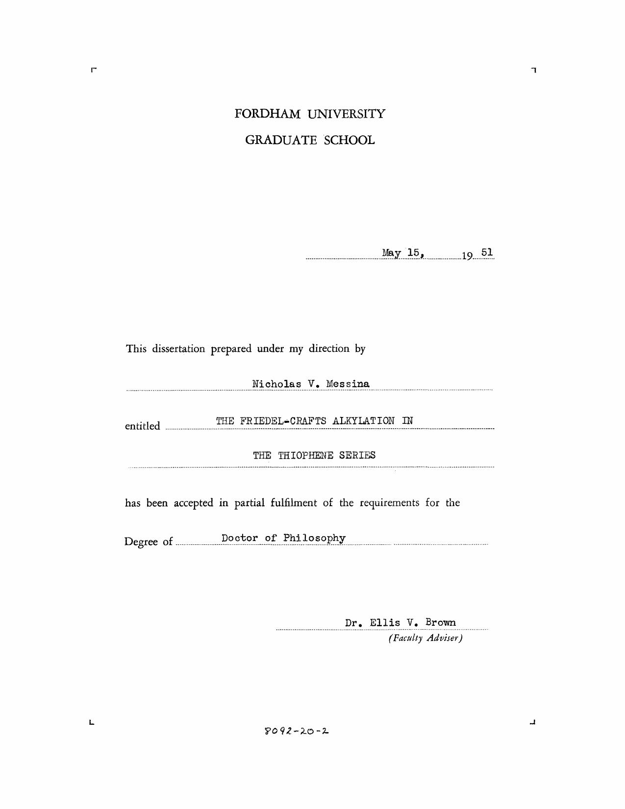 The Friedel-Crafts Alkylation in the Thiophene Series by Messina Nicholas Vincent