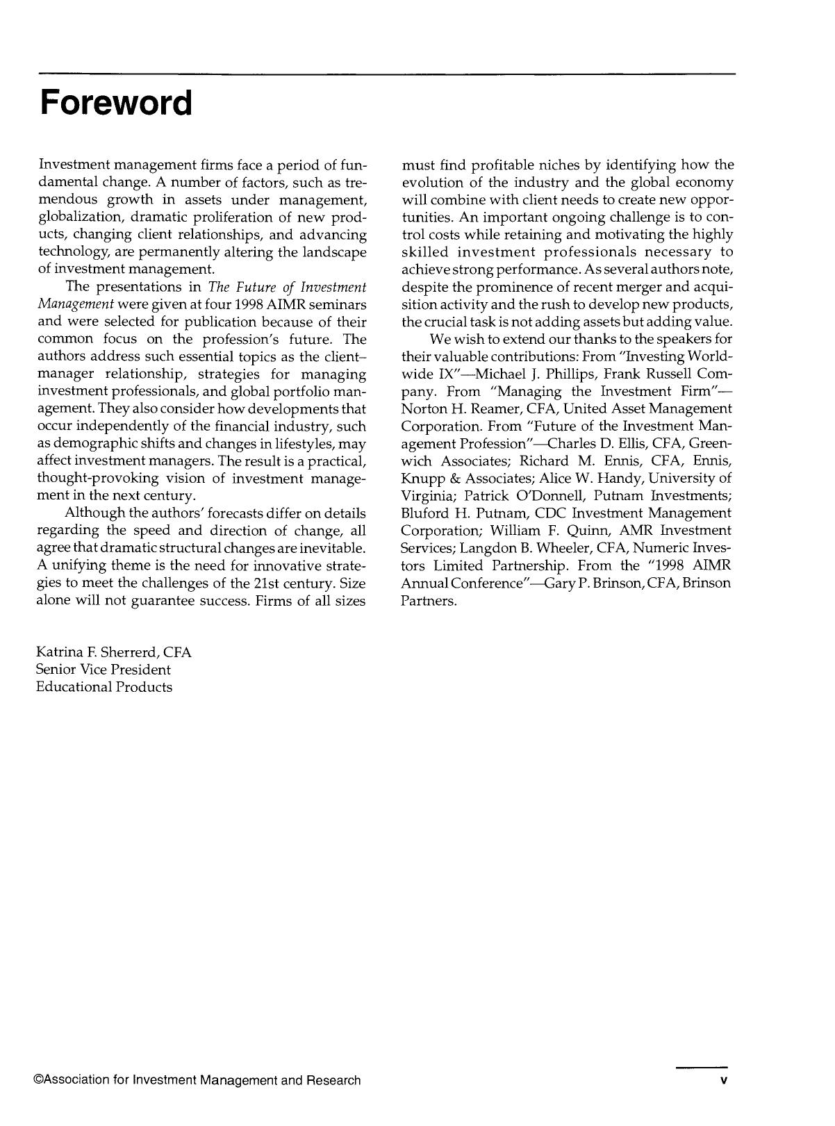 The Future of Investment Management by Gary P. Brinson