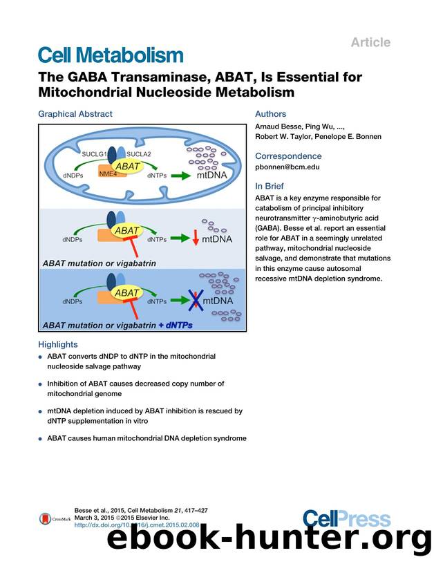 The GABA Transaminase, ABAT, Is Essential for Mitochondrial Nucleoside Metabolism by unknow