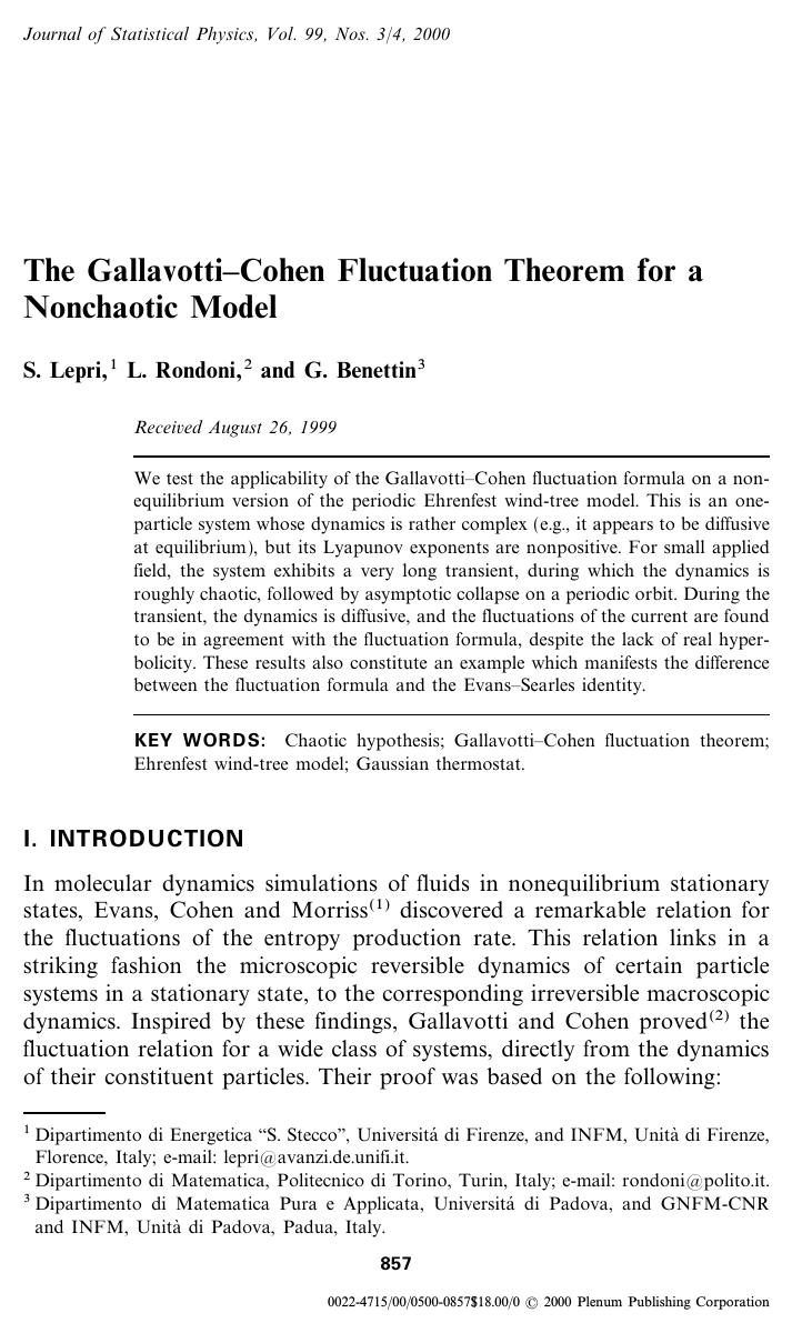 The Gallavotti&#x2013;Cohen Fluctuation Theorem for a Nonchaotic Model by Unknown