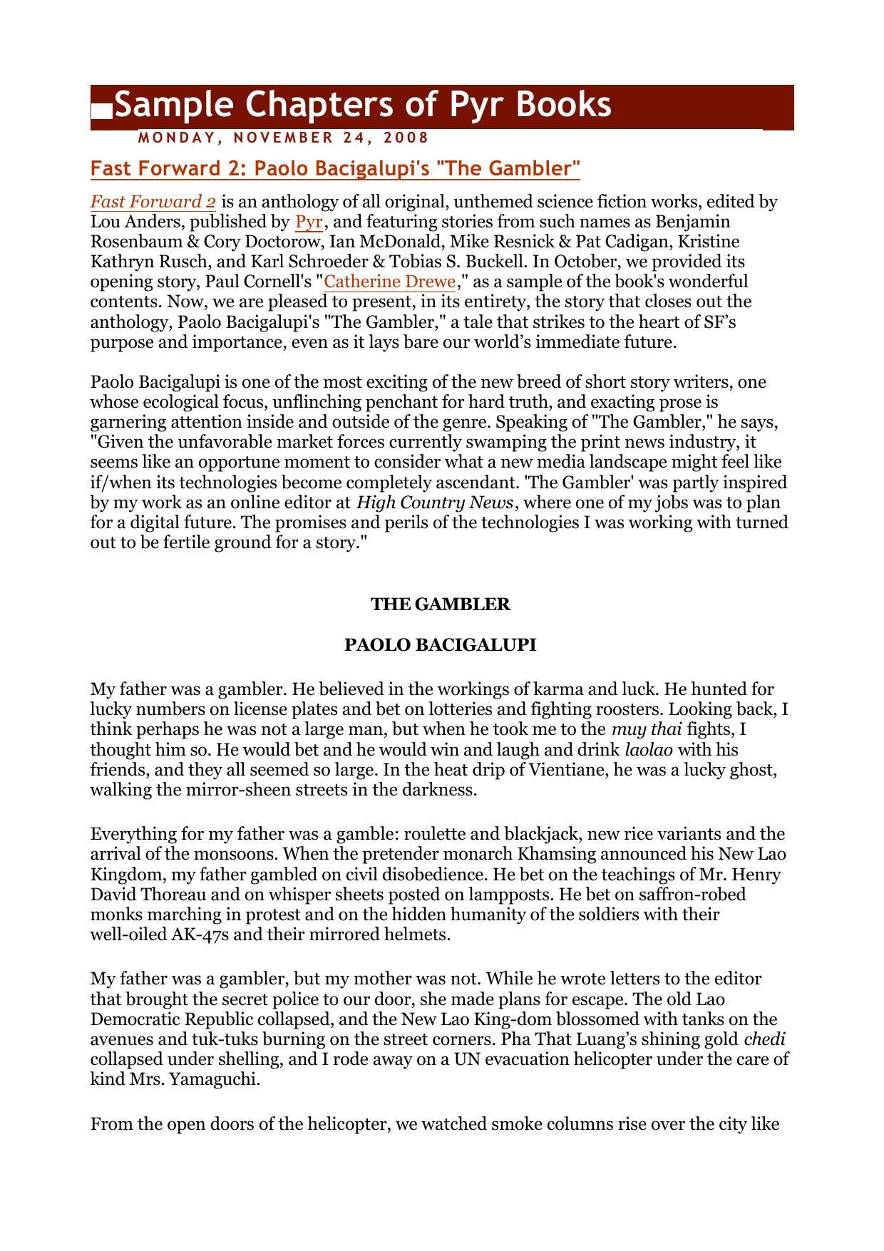 The Gambler by Paolo Bacigalupi