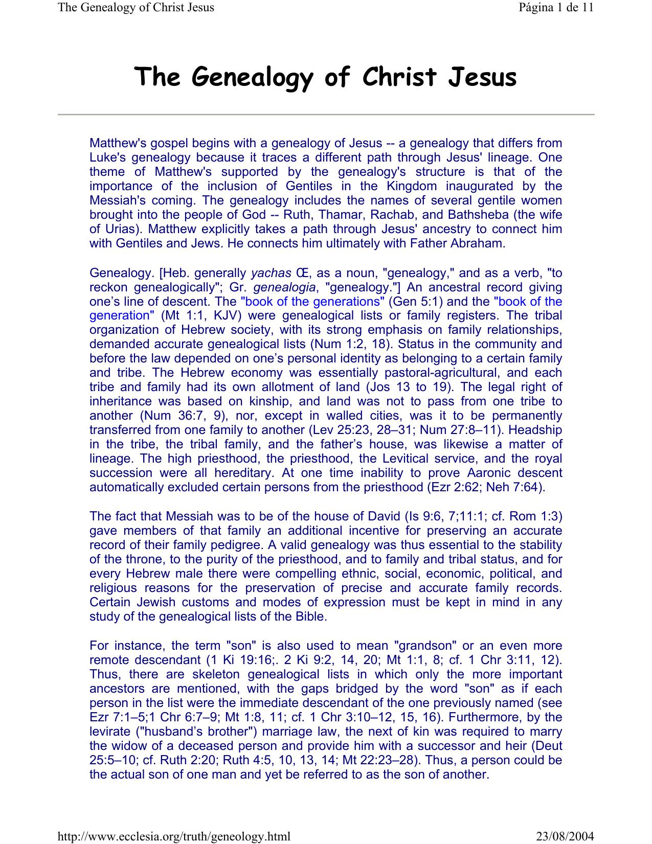 The Genealogy of Christ Jesus - Anthony by Anthony