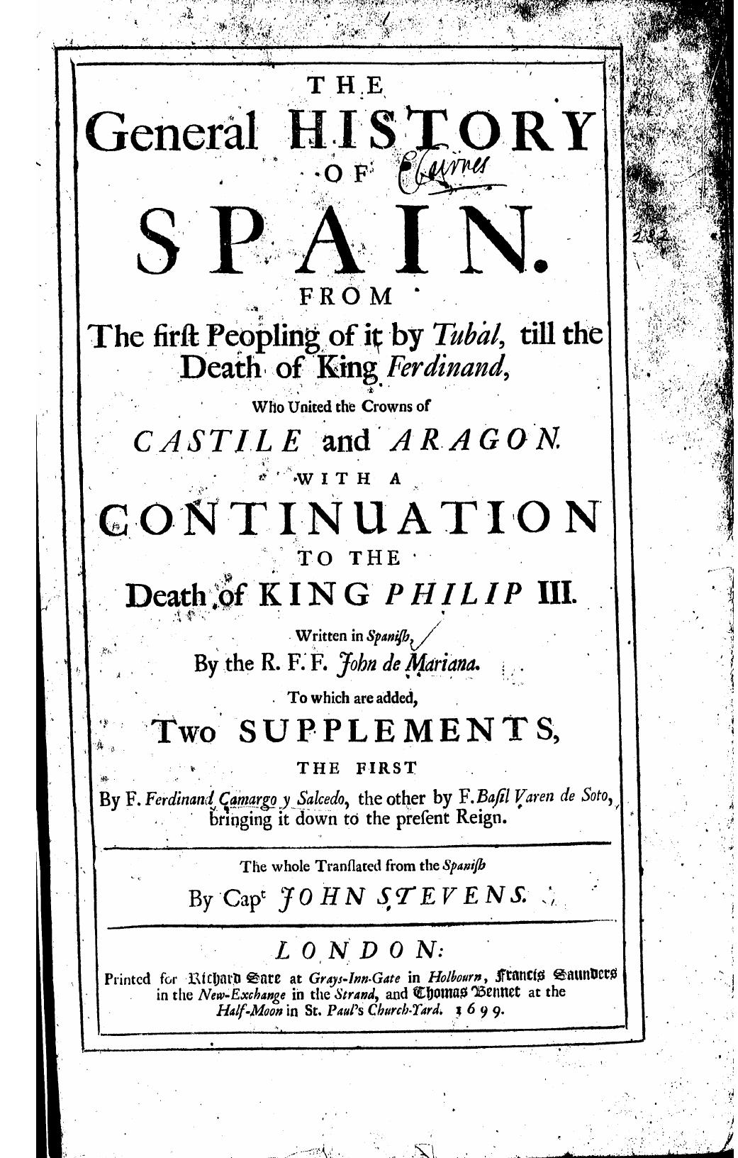 The General History of Spain by De Mariana J