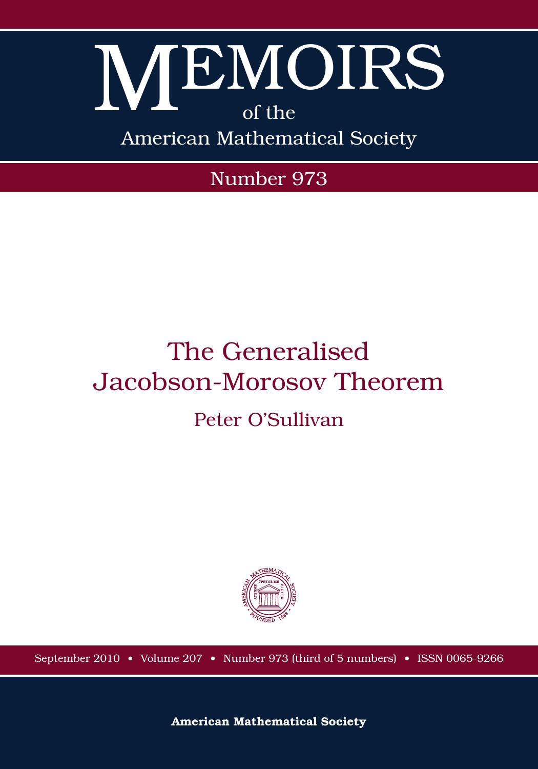 The Generalised Jacobson-Morosov Theorem (Memoirs of the American Mathematical Society) by Peter O'sullivan