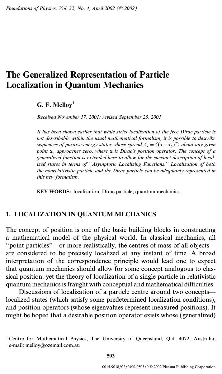 The Generalized Representation of Particle Localization in Quantum Mechanics by Unknown