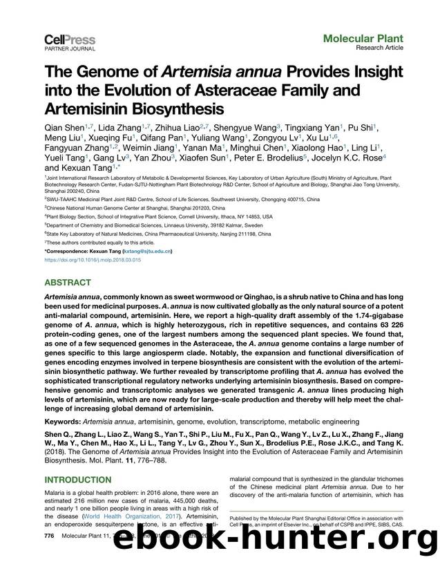 The Genome of Artemisia annua Provides Insight into the Evolution of Asteraceae Family and Artemisinin Biosynthesis by unknow
