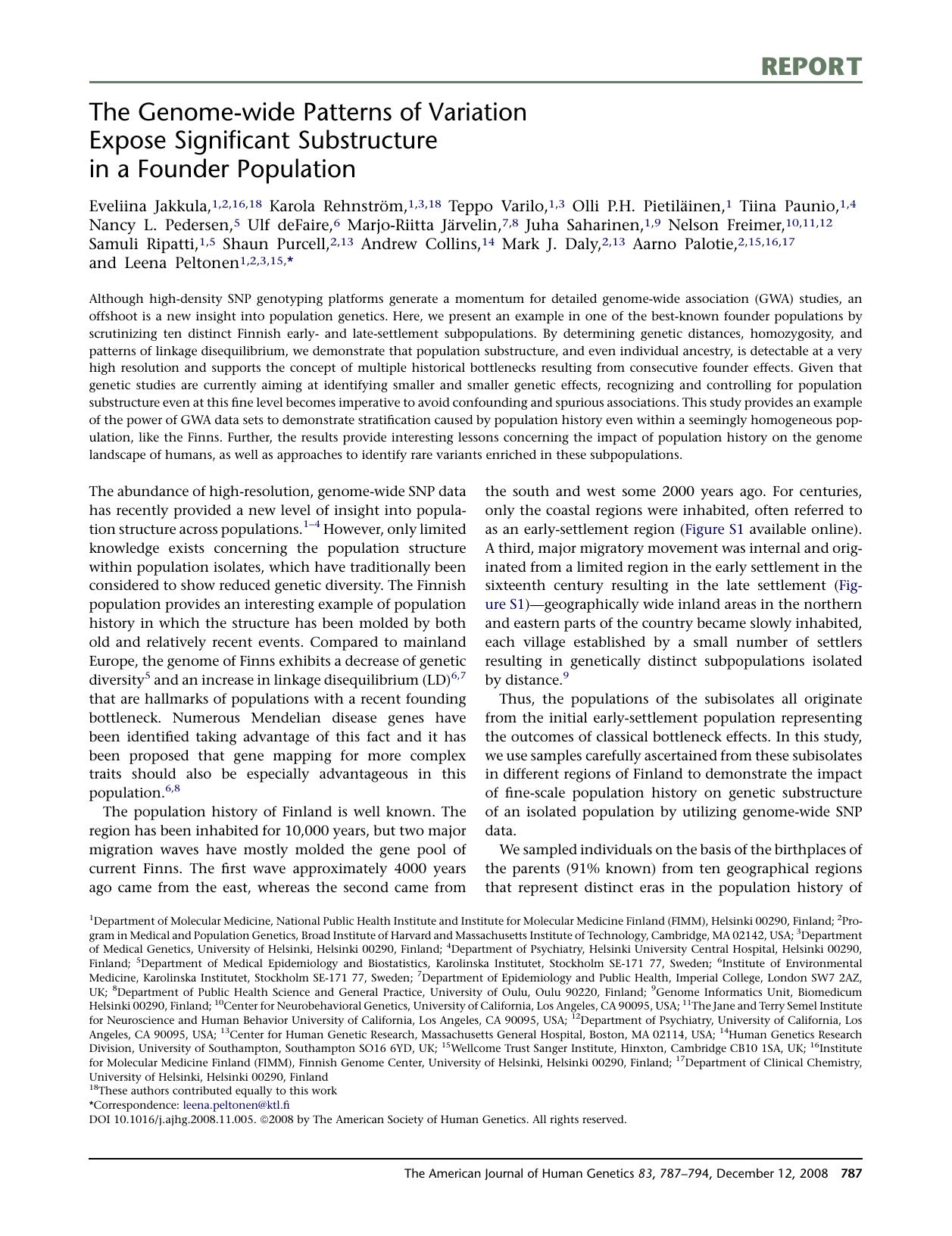The Genome-wide Patterns of Variation Expose Significant Substructure in a Founder Population by unknow