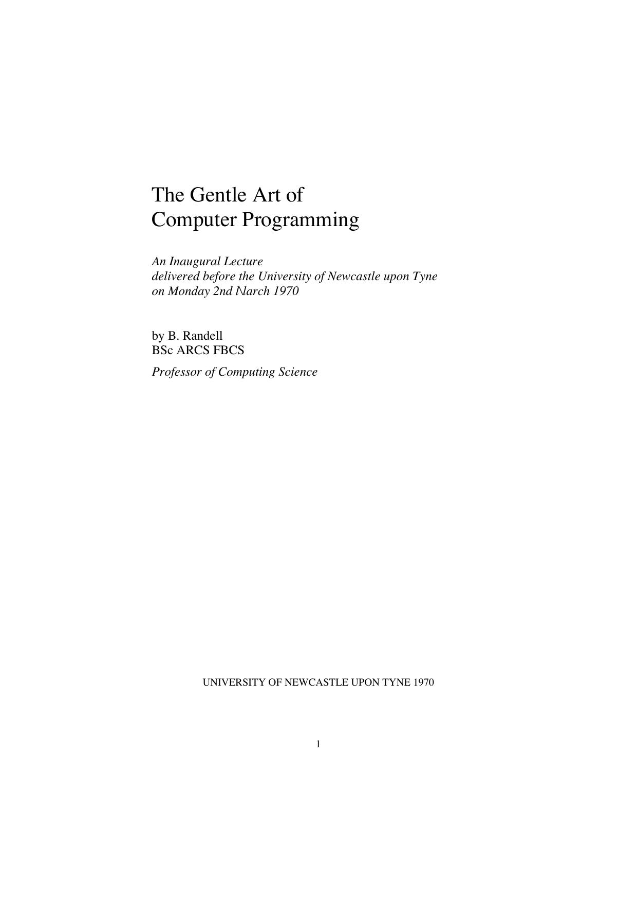The Gentle Art of Computer Programming by Unknown