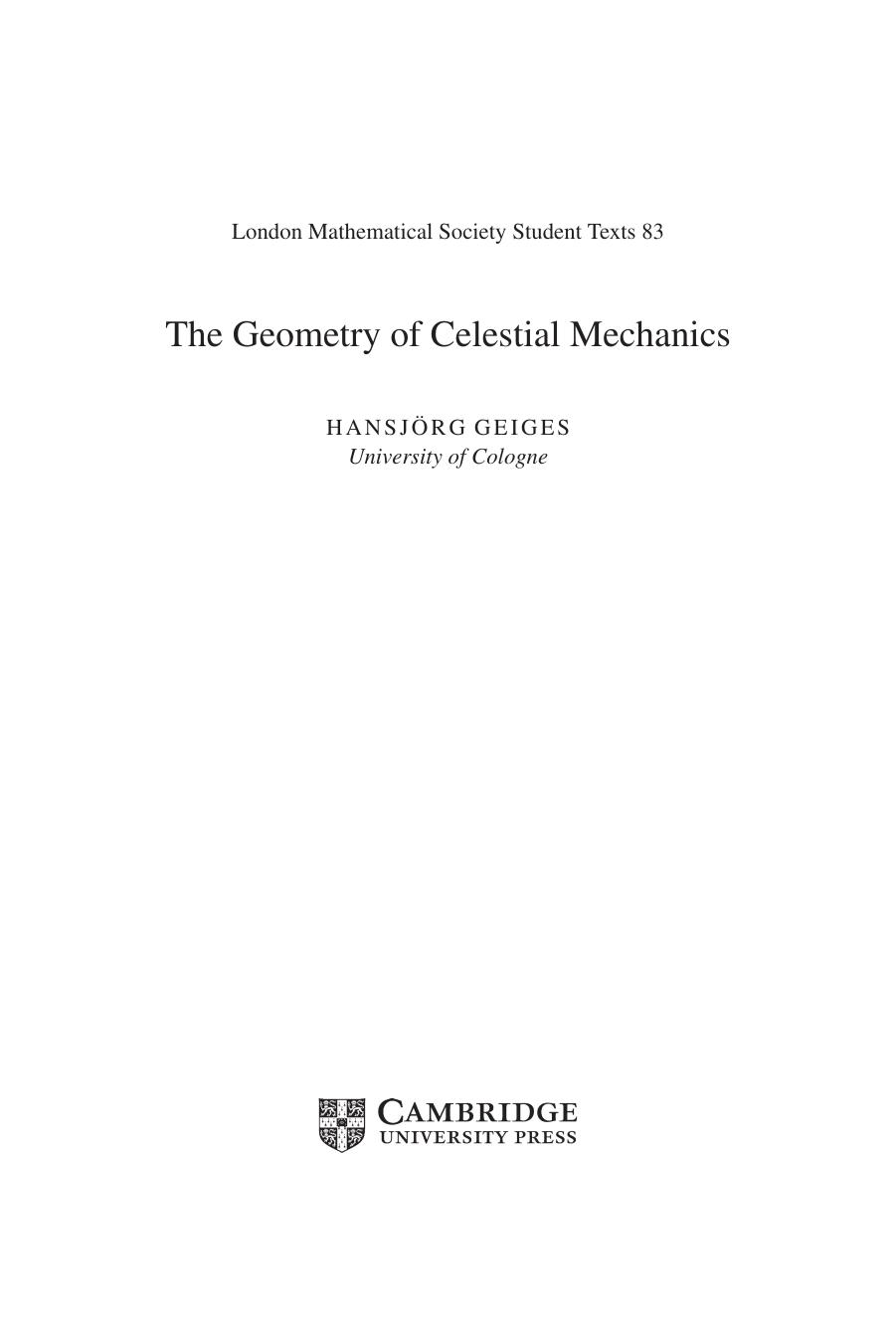 The Geometry of Celestial Mechanics by Hansjörg Geiges