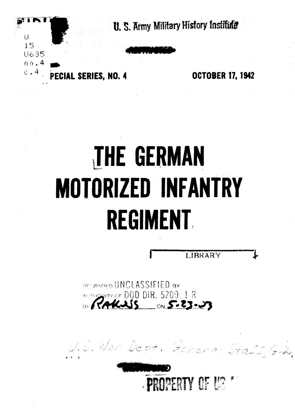 The German motorized infantry regiment by United States. War Dept. Military Intelligence Service