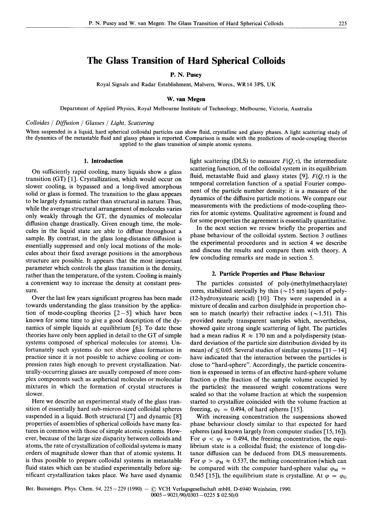 The Glass Transition of Hard Spherical Colloids by Unknown