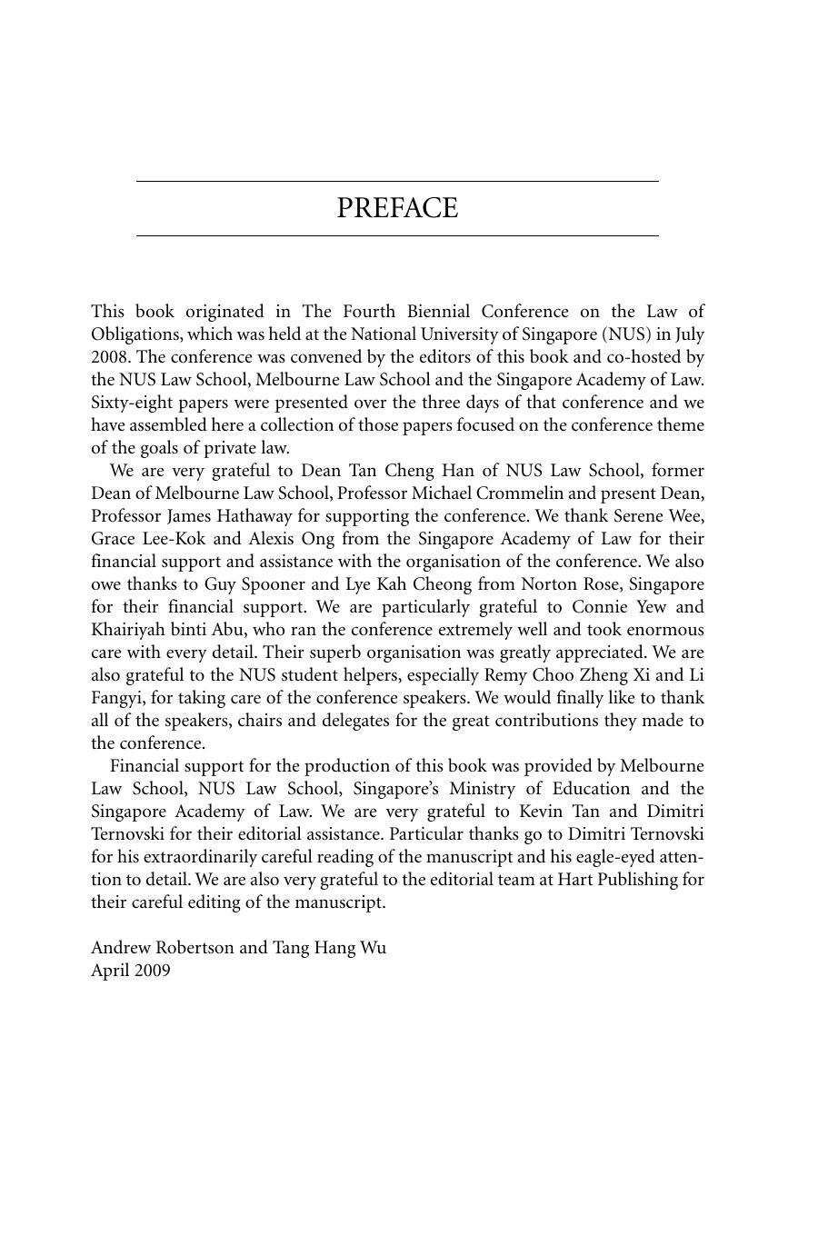 The Goals of Private Law by Andrew Robertson; Tang Hang Wu (editors)