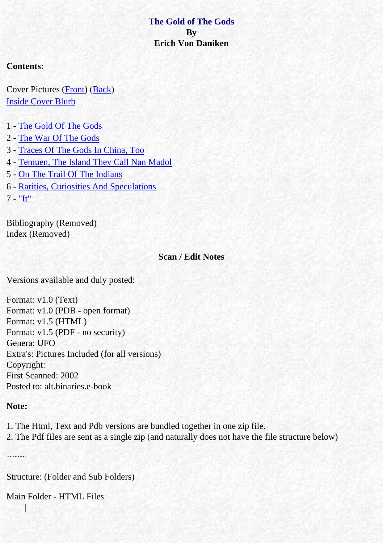 The Gold of The Gods By Erich Von Daniken by Gold Of The Gods