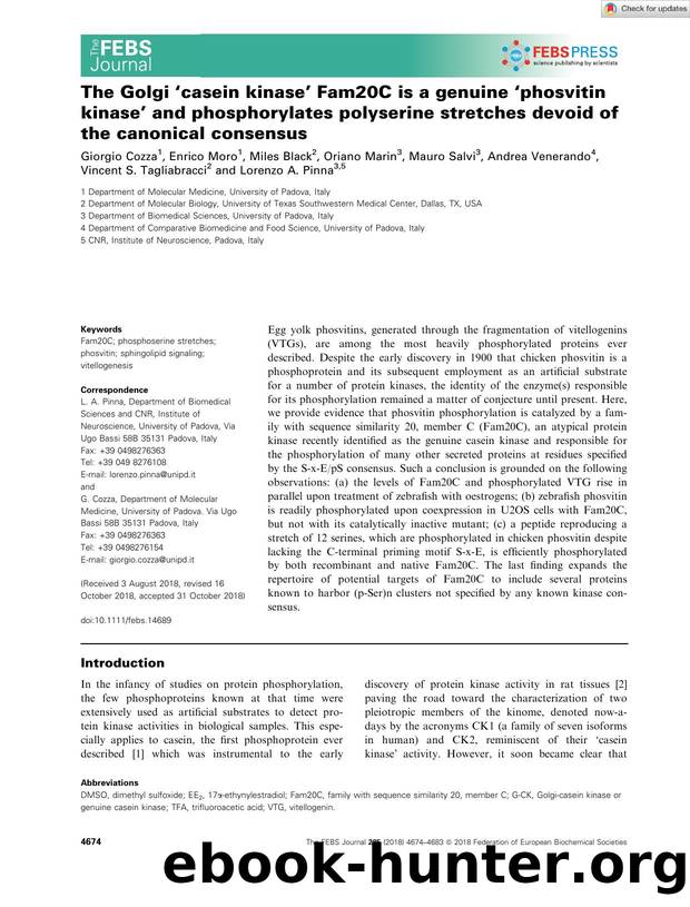 The Golgi âcasein kinaseâ Fam20C is a genuine âphosvitin kinaseâ and phosphorylates polyserine stretches devoid of the canonical consensus by Unknown