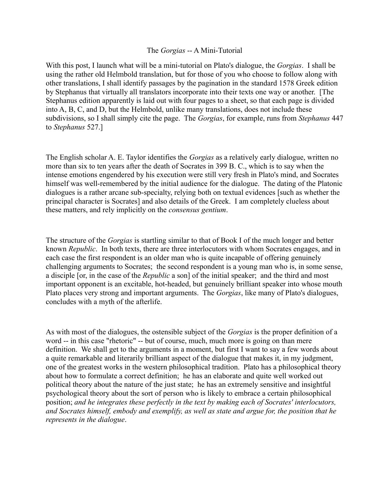 The Gorgias -- A Mini-tutorial by robert wolff