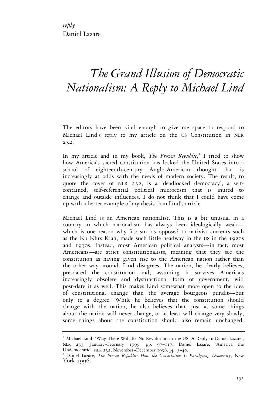 The Grand Illusion of Democratic Nationalism: A Reply to Michael Lind by Daniel Lazare