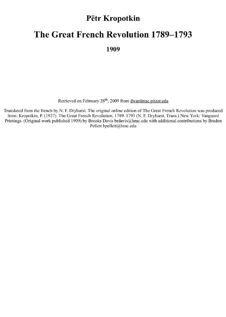 The Great French Revolution 1789â1793 by Pëtr Kropotkin