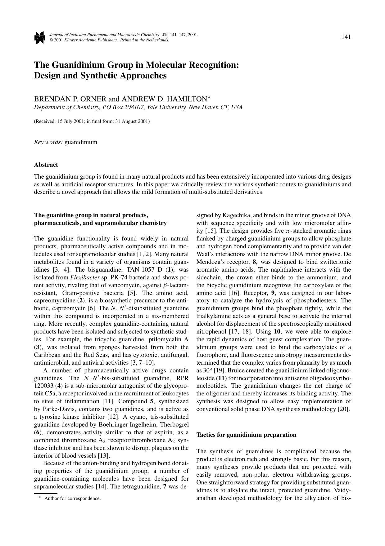 The Guanidinium Group in Molecular Recognition: Design and Synthetic Approaches by Unknown