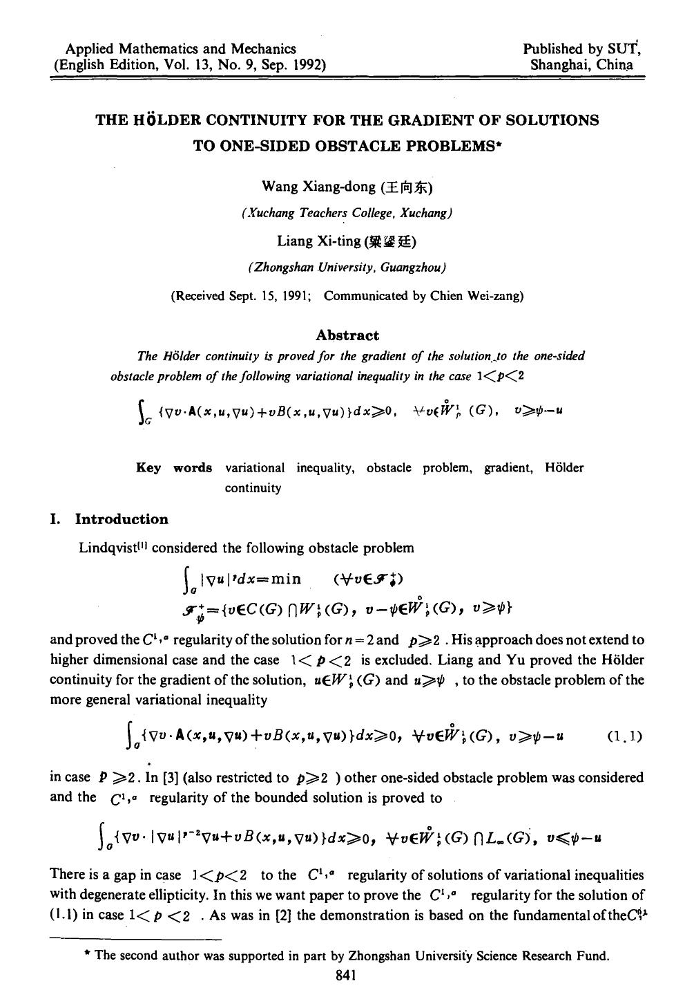 The Hölder continuity for the gradient of solutions to one-sided obstacle problems by Unknown