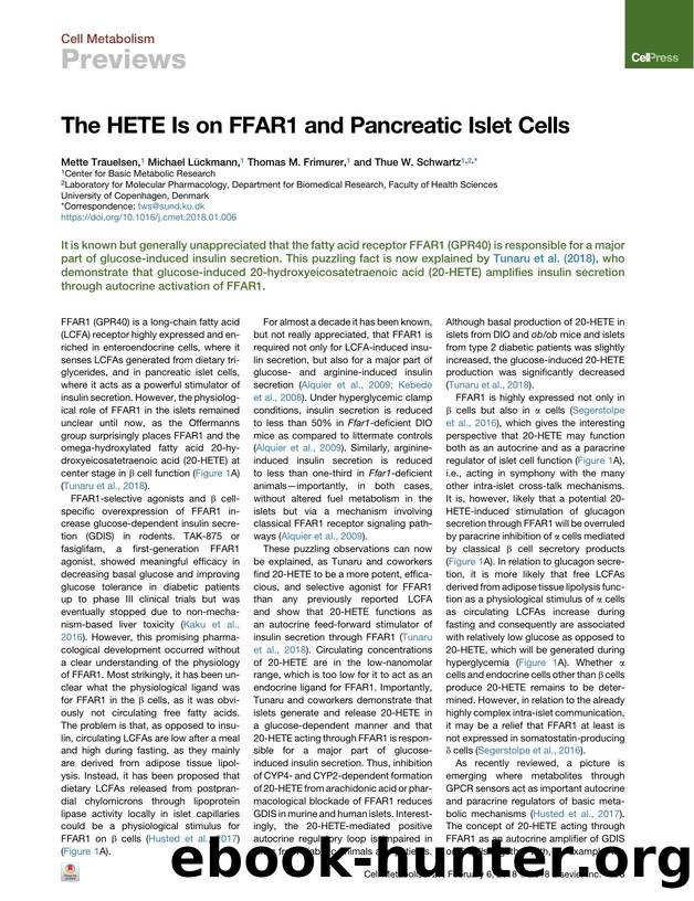 The HETE Is on FFAR1 and Pancreatic Islet Cells by Mette Trauelsen & Michael Lückmann & Thomas M. Frimurer & Thue W. Schwartz