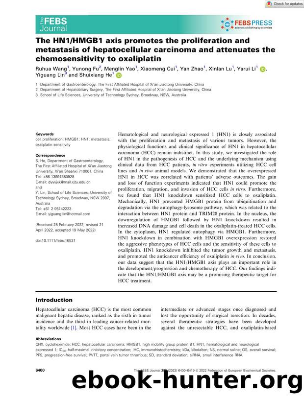 The HN1HMGB1 axis promotes the proliferation and metastasis of hepatocellular carcinoma and attenuates the chemosensitivity to oxaliplatin by Unknown