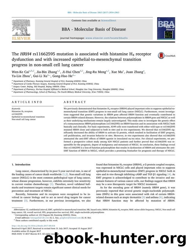 The HRH4 rs11662595 mutation is associated with histamine H4 receptor dysfunction and with increased epithelial-to-mesenchymal transition progress in non-small cell lung cancer by unknow