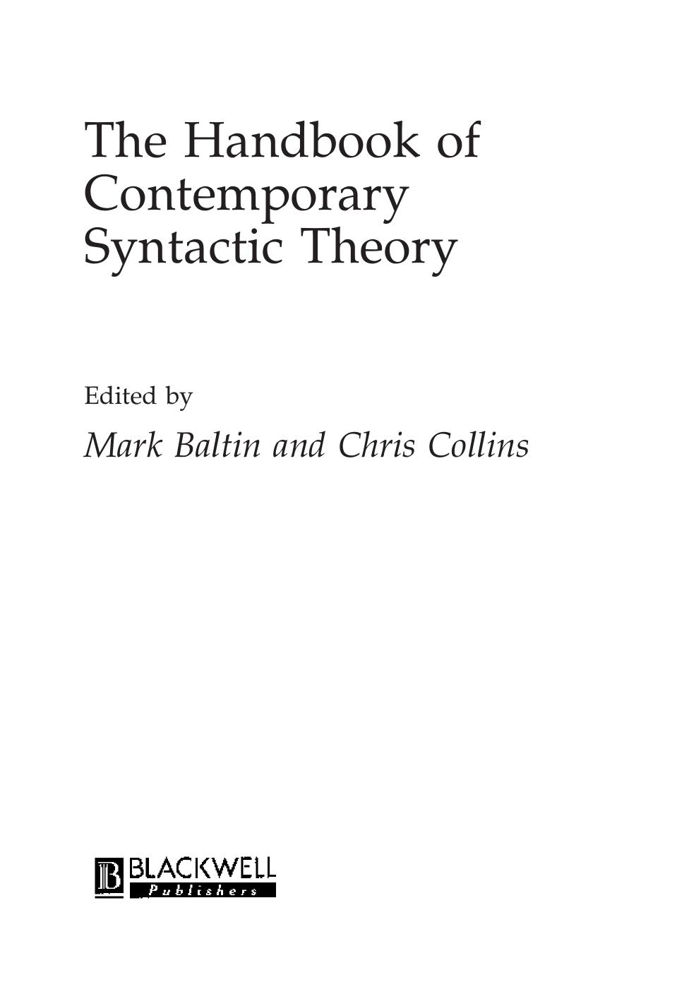 The Handbook of Contemporary Syntactic Theory by Mark Baltin Chris Collins