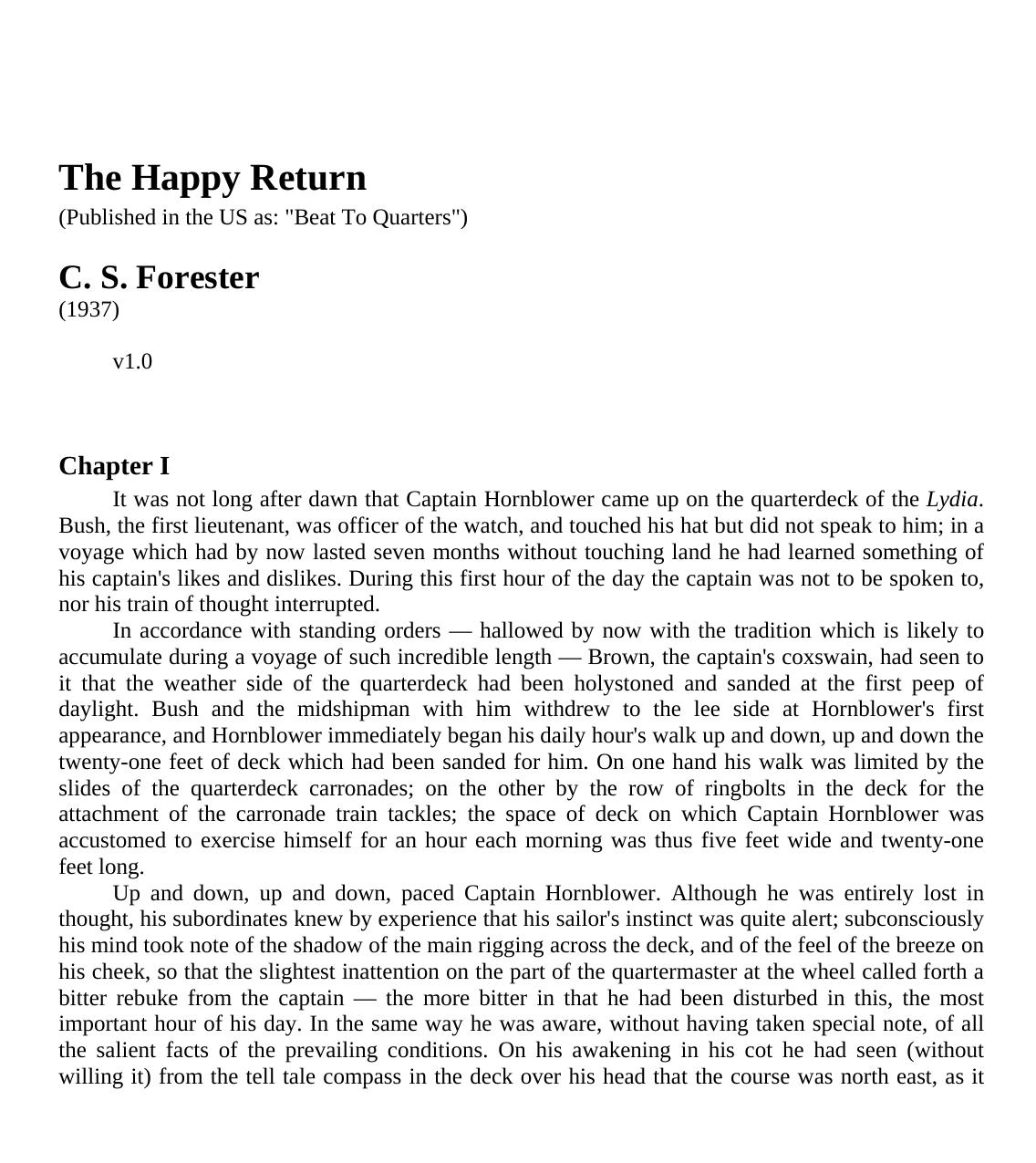 The Happy Return by C. S. Forester