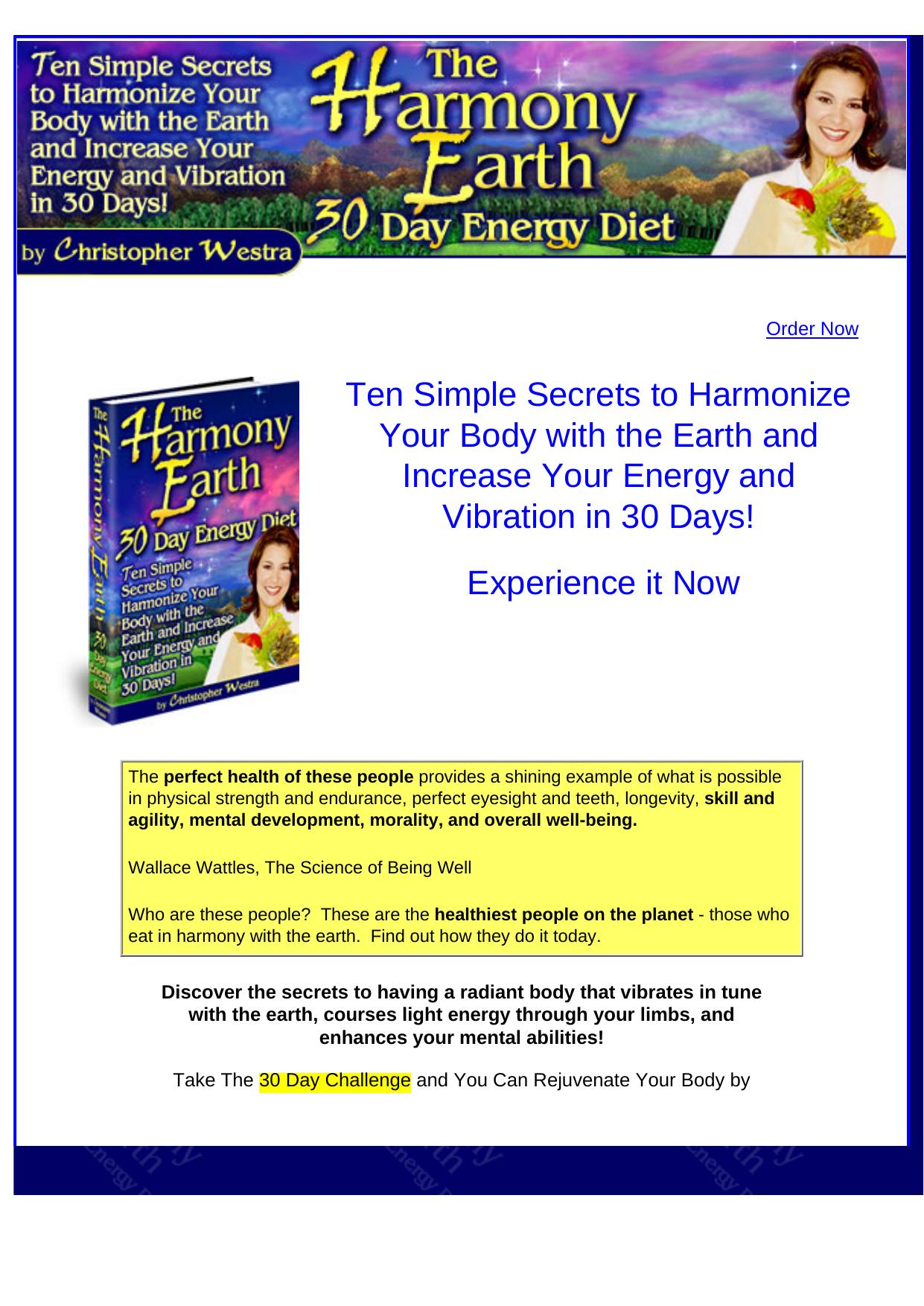 The Harmony Earth 30 Day Energy Diet. by Best of Kuszter's Collection