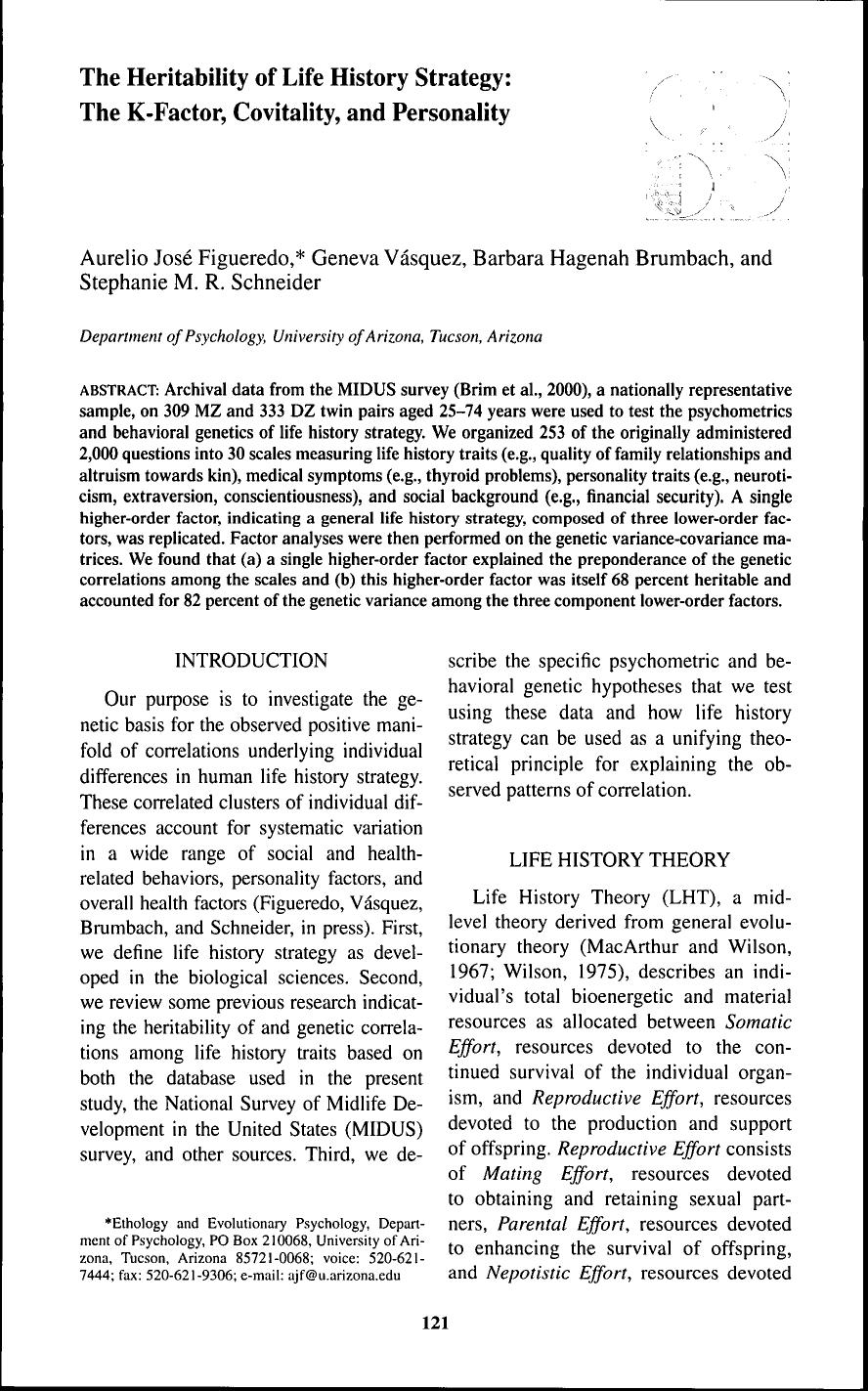 The Heritability of Life History Strategy by unknow