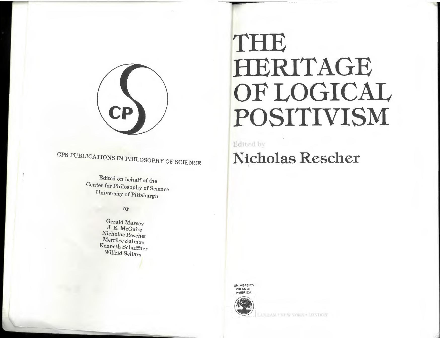 The Heritage of Logical Positivism by Nicholas Rescher (ed)