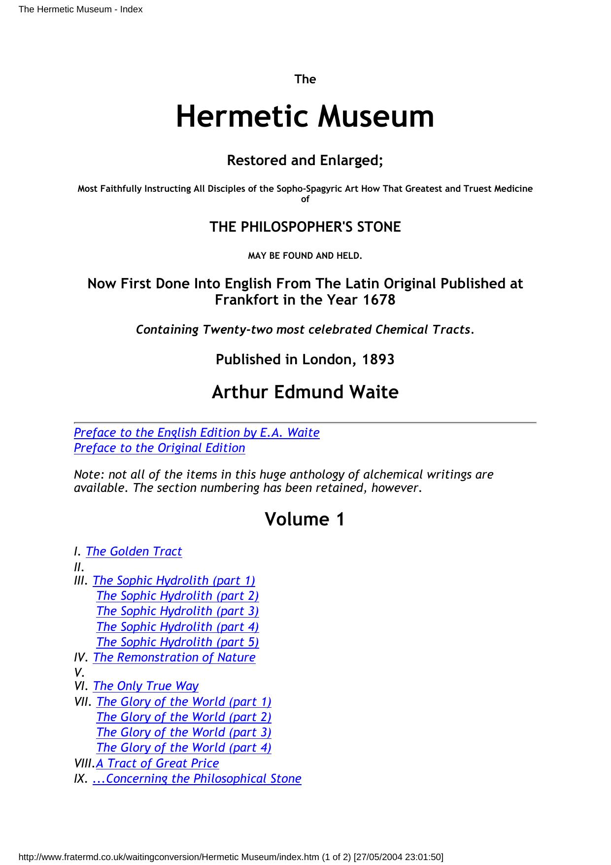 The Hermetic Museum - Index by PDF Created by Fr. M.D