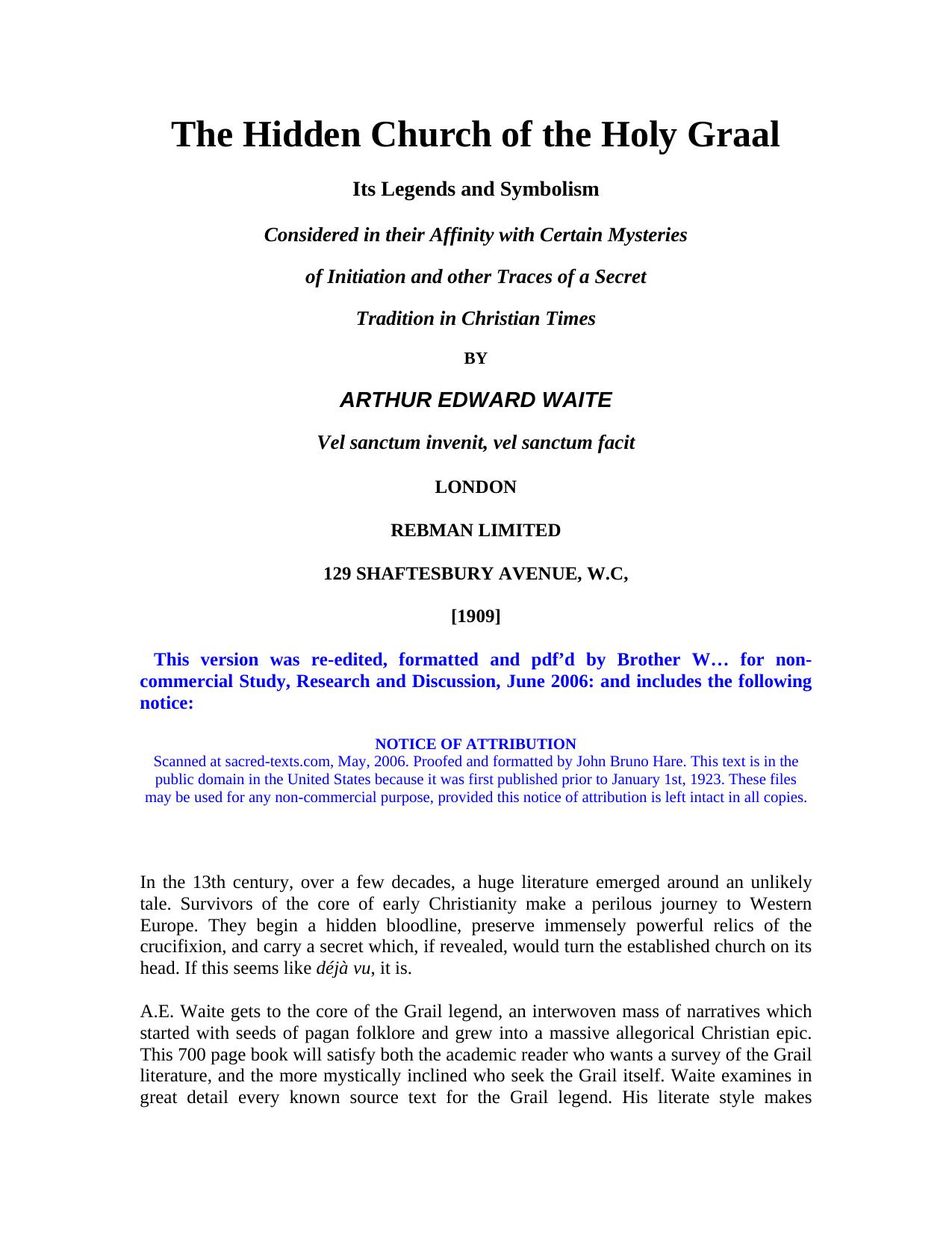 The Hidden Church of the Holy Graal by SRIM