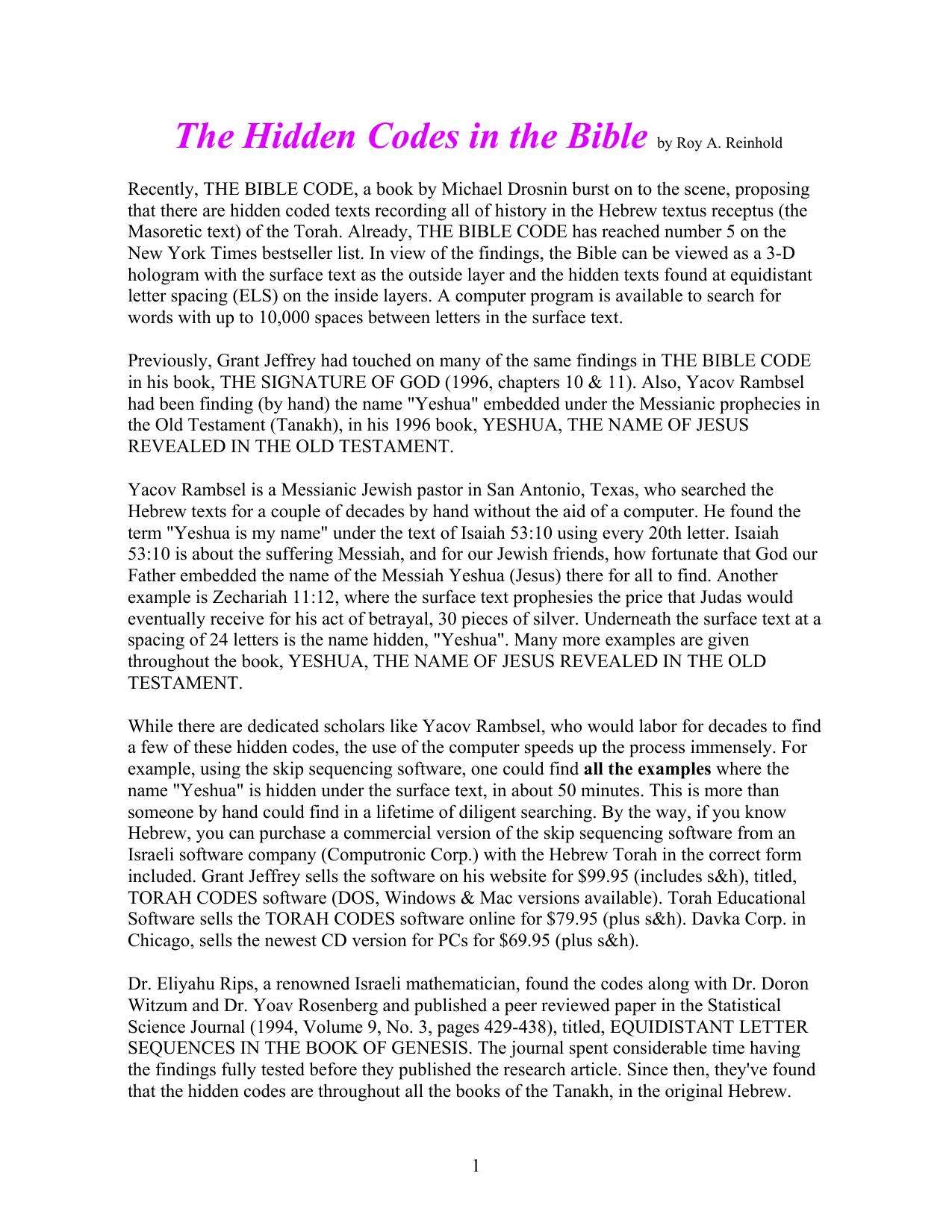 The Hidden Codes in the Bible by Roy A by David Ray