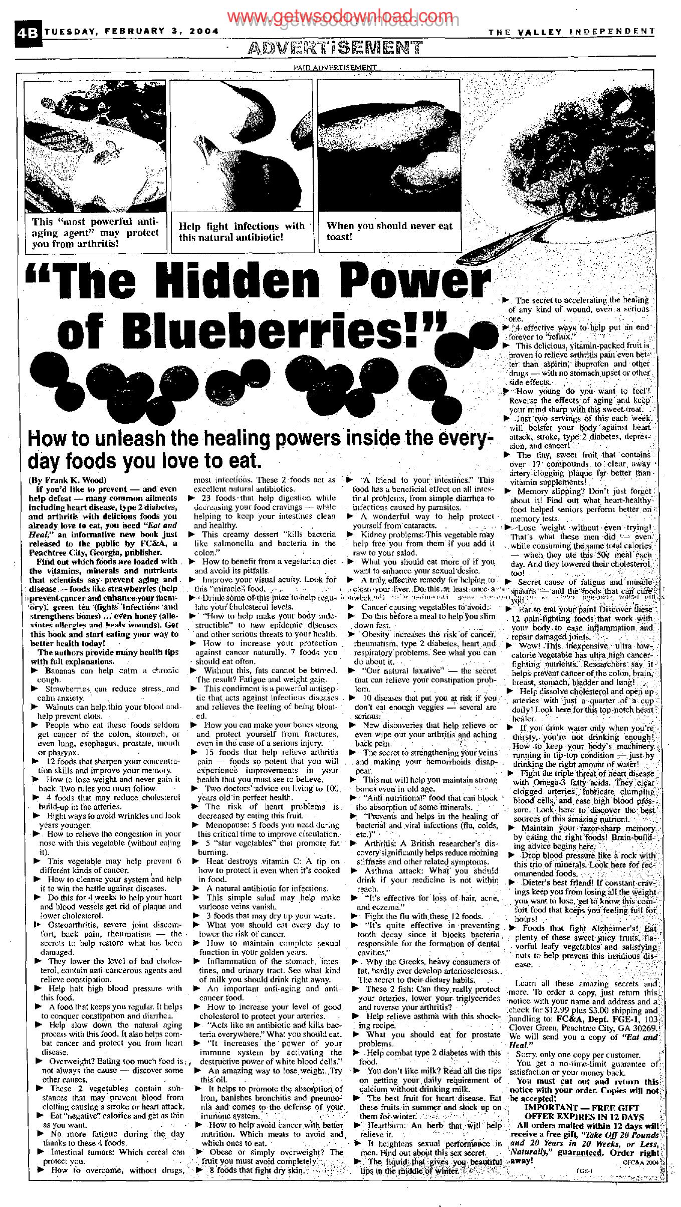 The Hidden Poer of Blueberries by Copyright 2006 Heritage Microfilm Inc. & Newspaperarchive.com