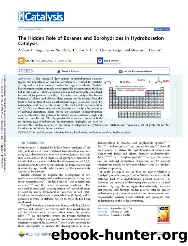 The Hidden Role of Boranes and Borohydrides in Hydroboration Catalysis by Andrew D. Bage Kieran Nicholson Thomas A. Hunt Thomas Langer & Stephen P. Thomas