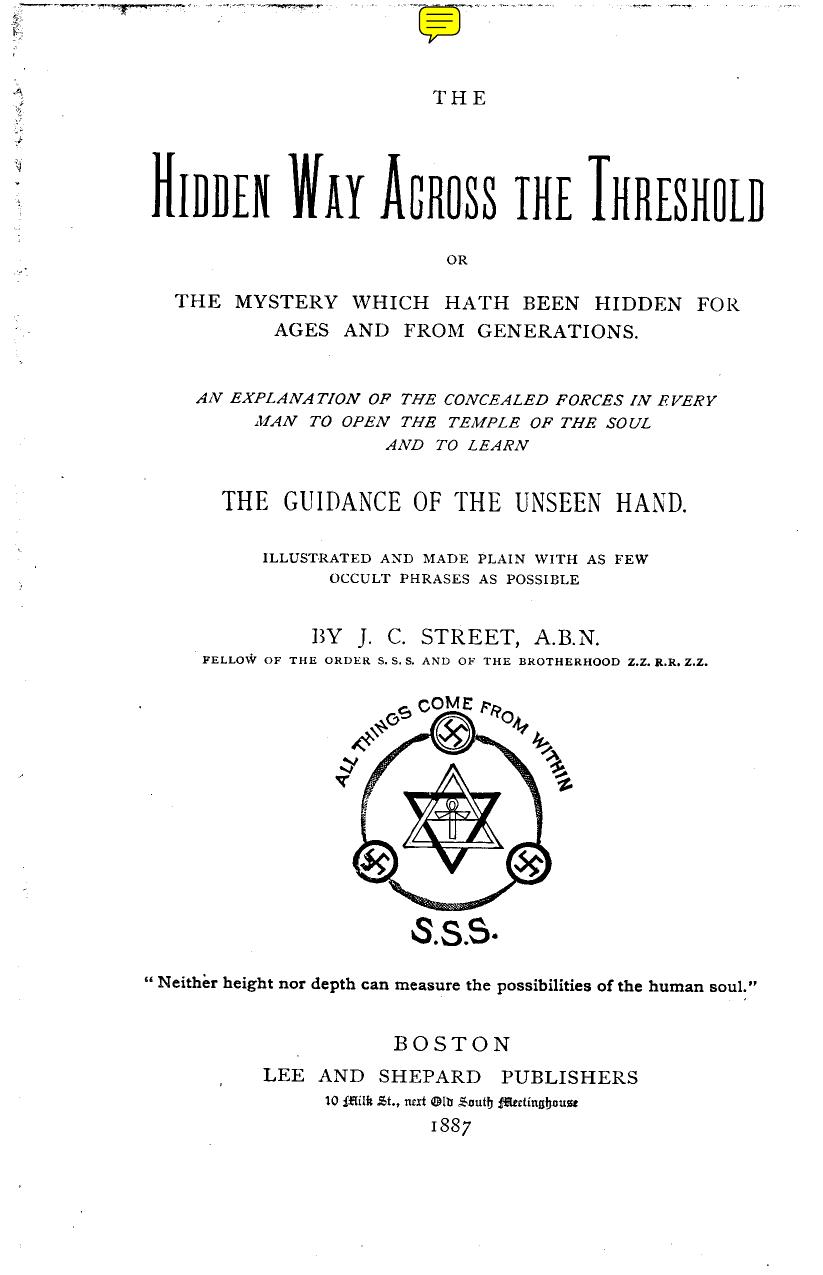 The Hidden Way Across The Threshold-JC Street-1887-597pgs-REL-SCI-OCC by Unknown