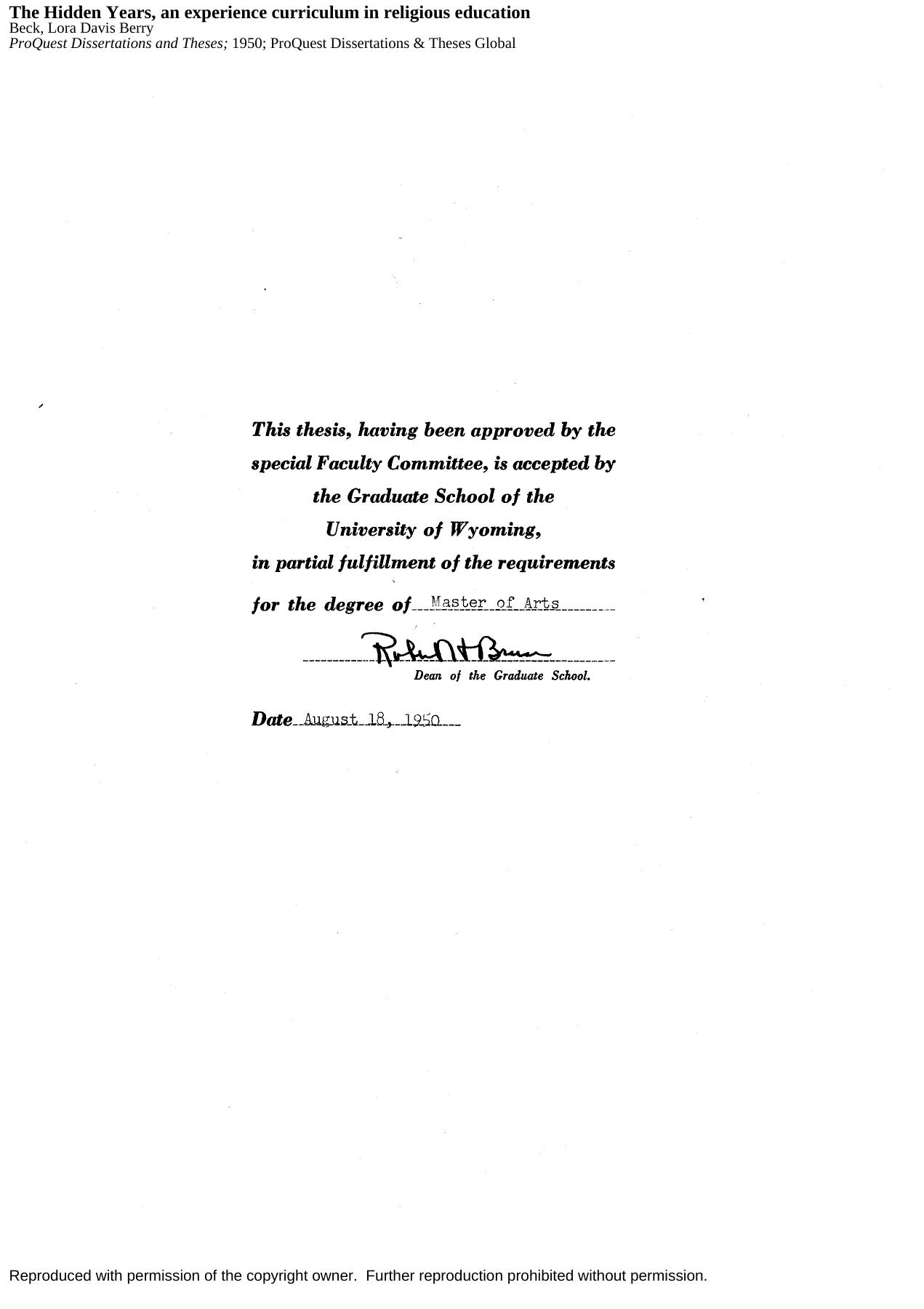 The Hidden Years, an experience curriculum in religious education by Beck Lora Davis Berry