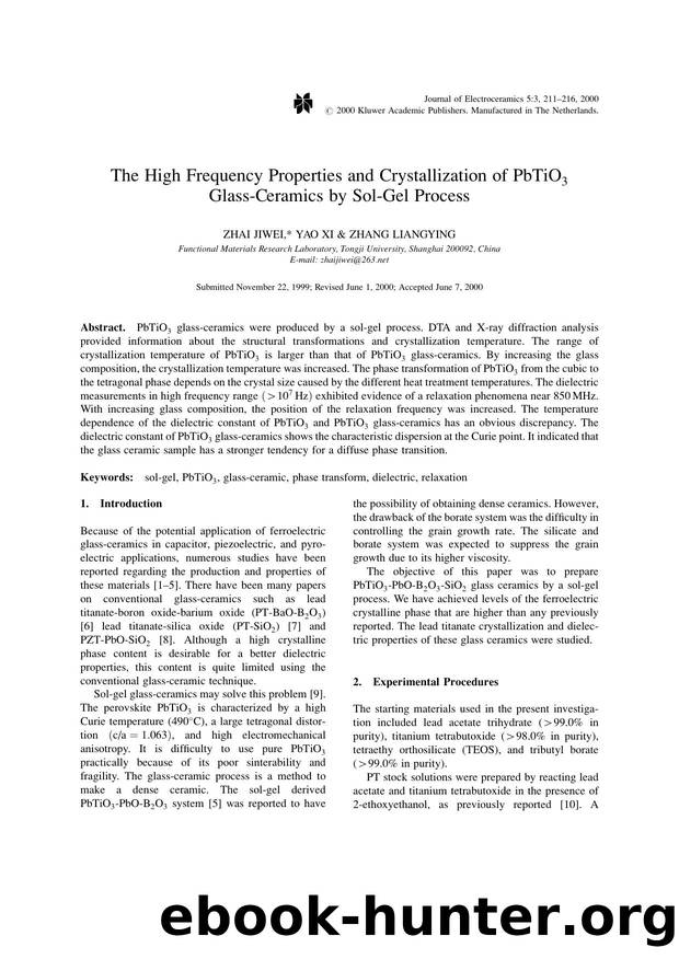 The High Frequency Properties and Crystallization of PbTiO<Subscript>3<Subscript> Glass-Ceramics by Sol-Gel Process by Unknown