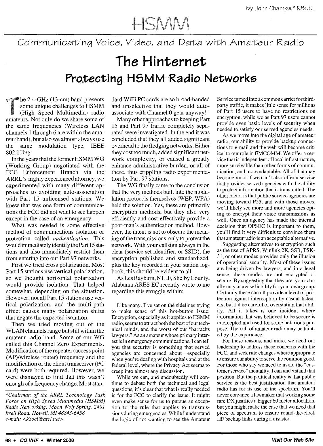 The Hinternet-Protecting HSMM Radio Networks by Unknown