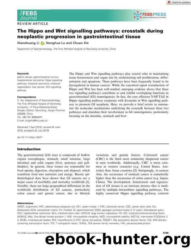 The Hippo and Wnt signalling pathways: crosstalk during neoplastic progression in gastrointestinal tissue by Unknown