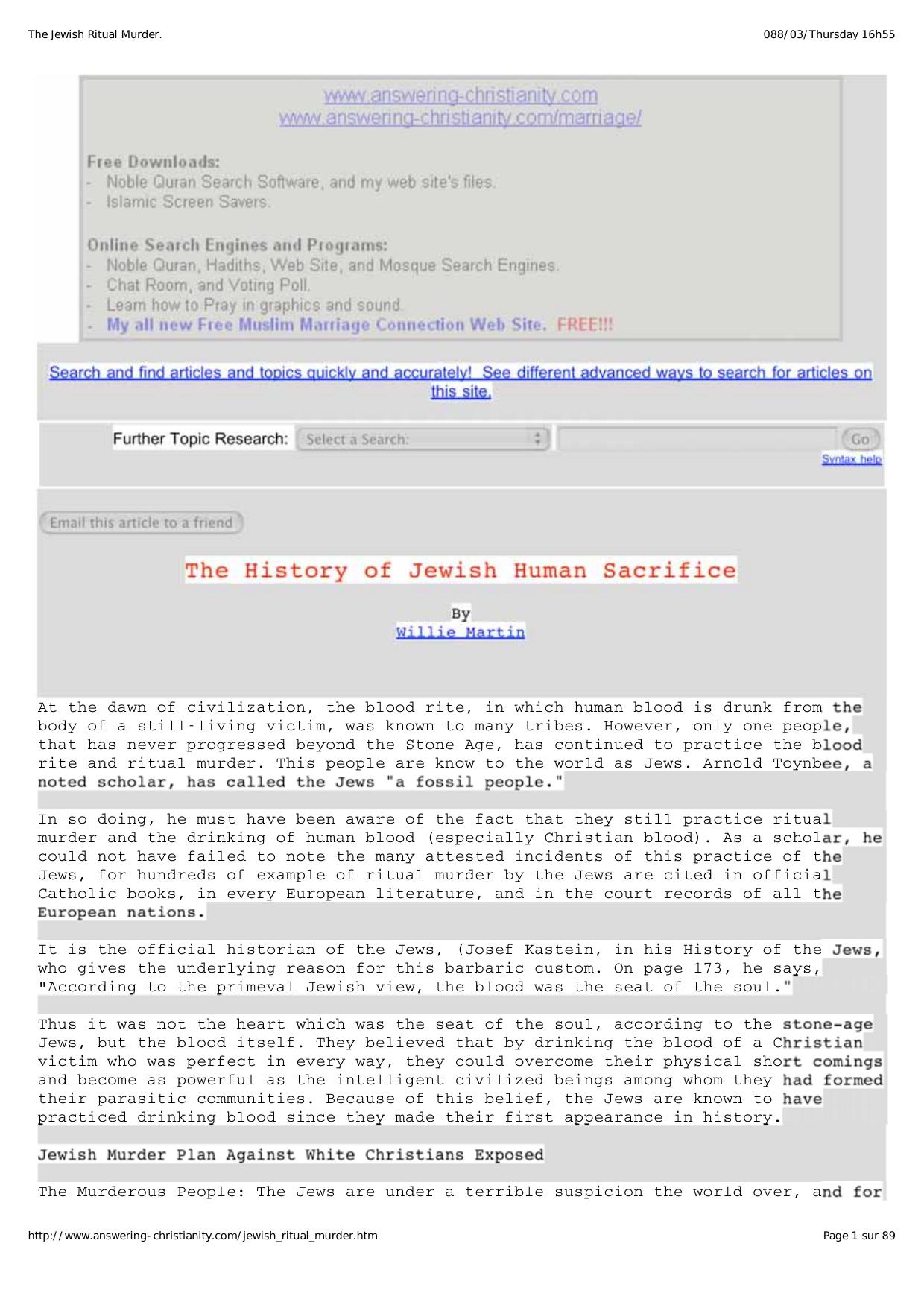 The History Of Jewish Human Sacrifice by Unknown